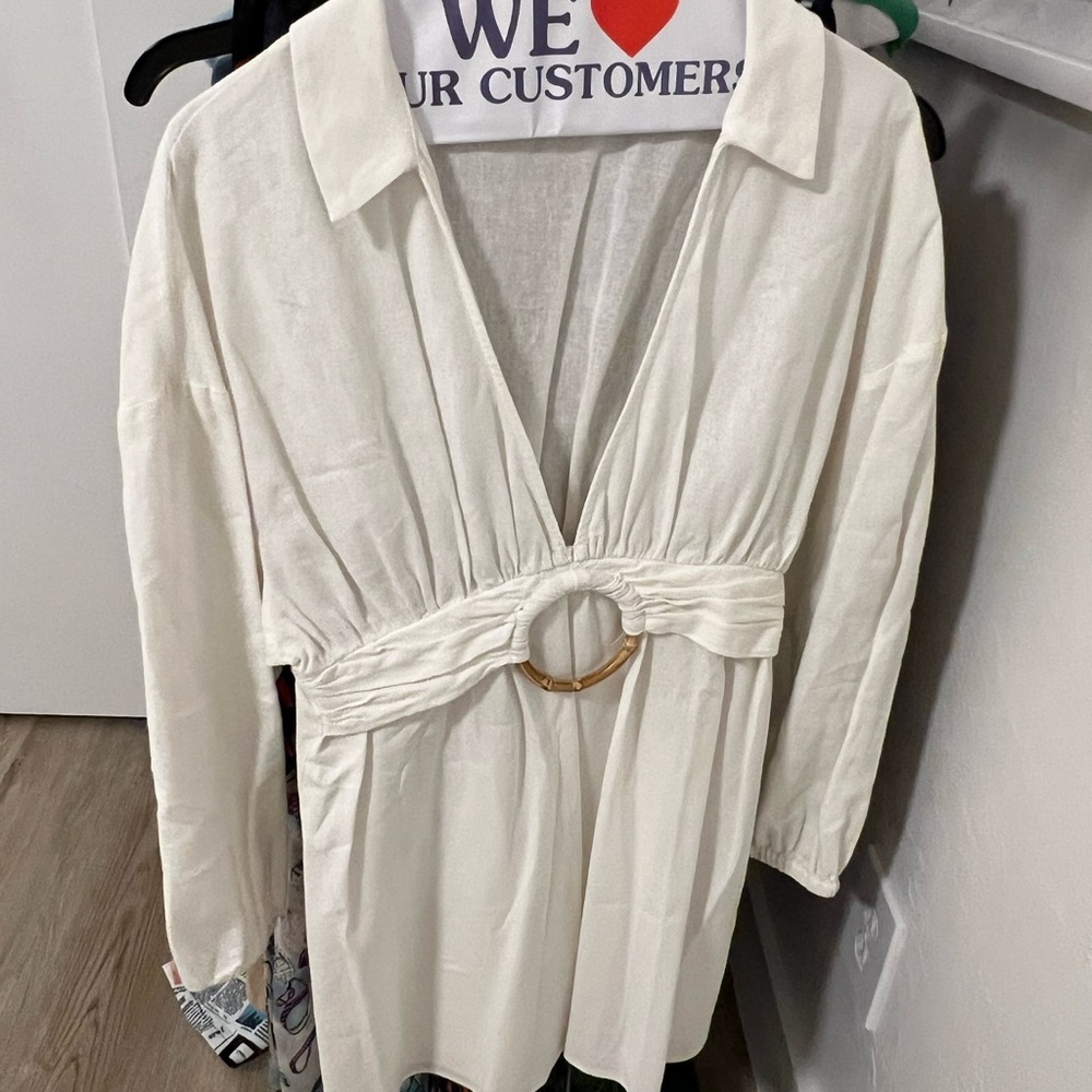 ASOS Cream dress with Gold Ring Detail